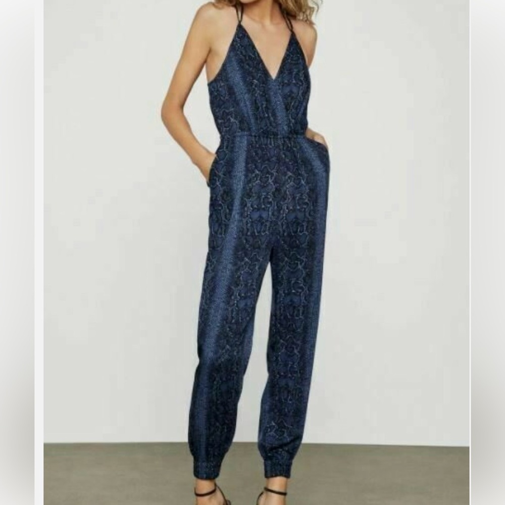 BCBGMaxAzria Navy Snake Patterned Jumpsuit
